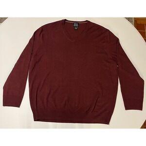 Jos A. Bank Traveler Collection Mens 2XLT Burgundy V Neck Merino Wool Sweater